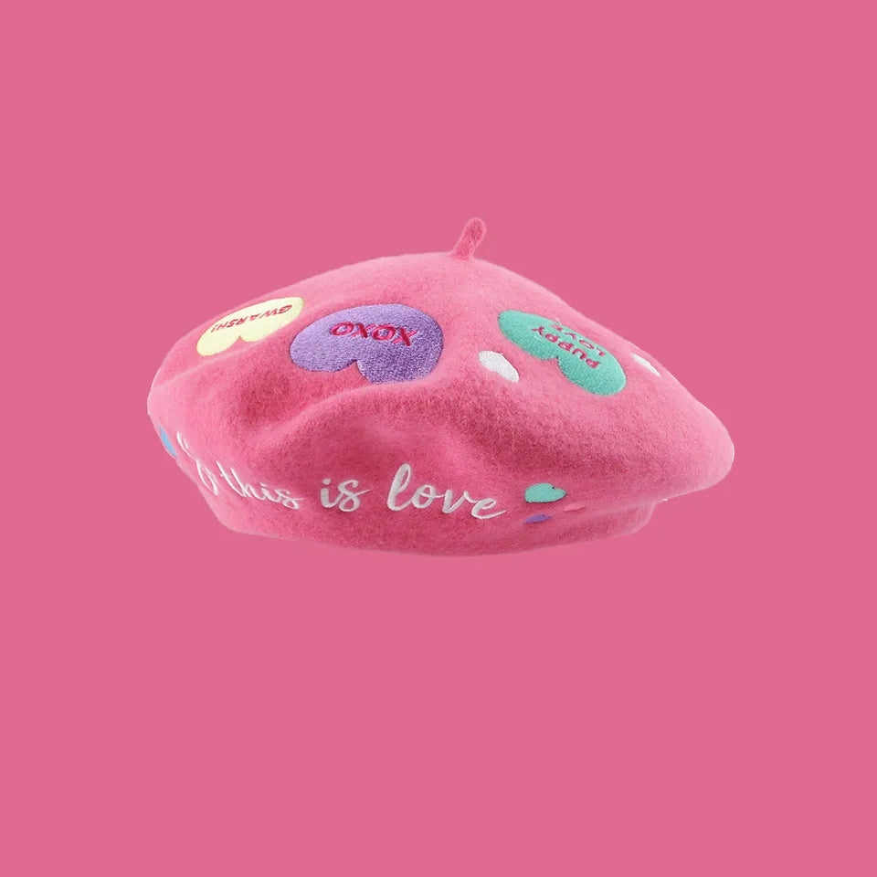 So this is love conversation heart beret