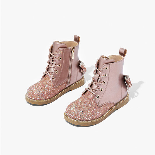 Metallic bling bow boots