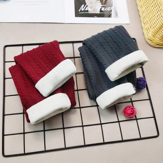 Fleece lined cable knit footless tights