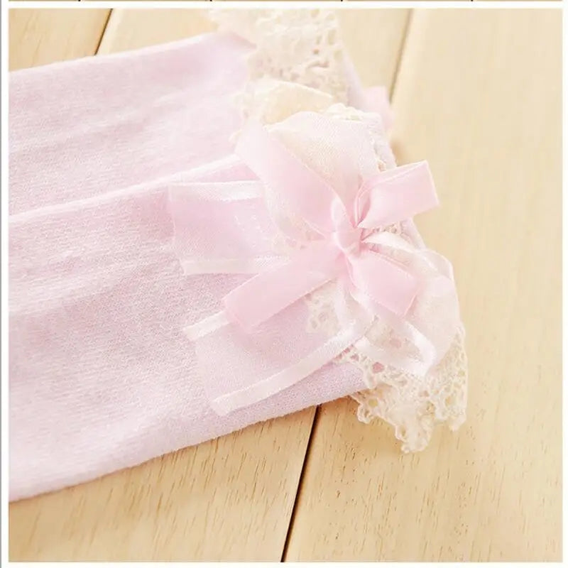 Lace trim bow knee high Socks
