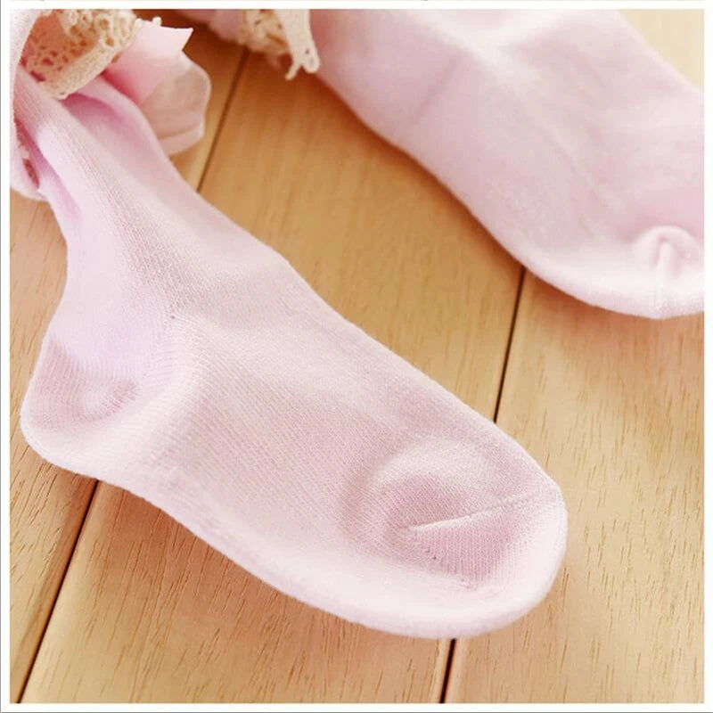 Lace trim bow knee high Socks