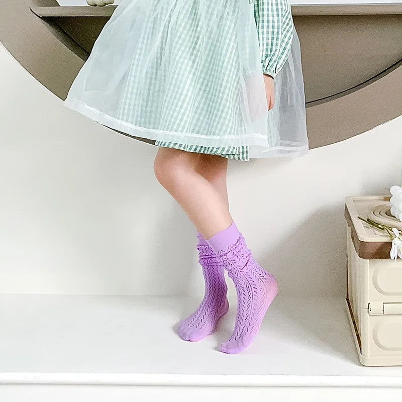 Pointelle bright knee high socks