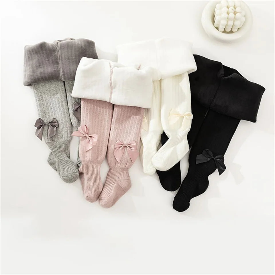 Extra warm fleece lined bow tights