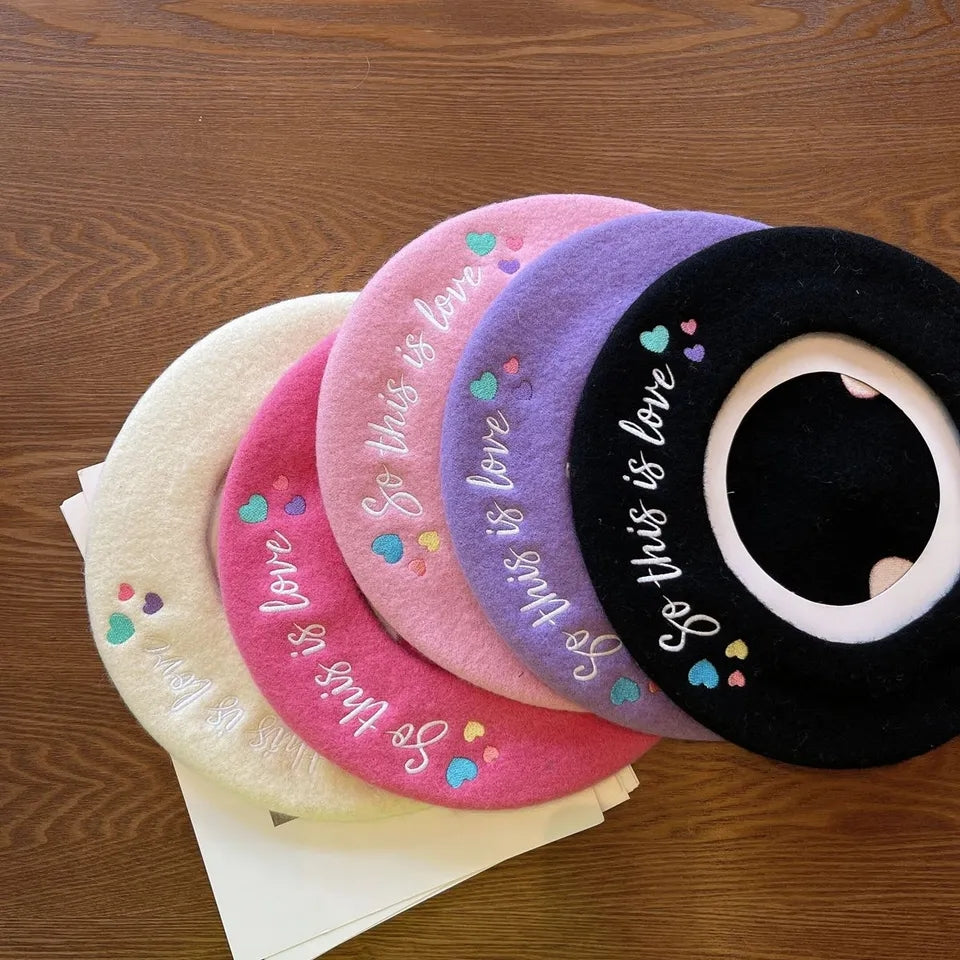 So this is love conversation heart beret