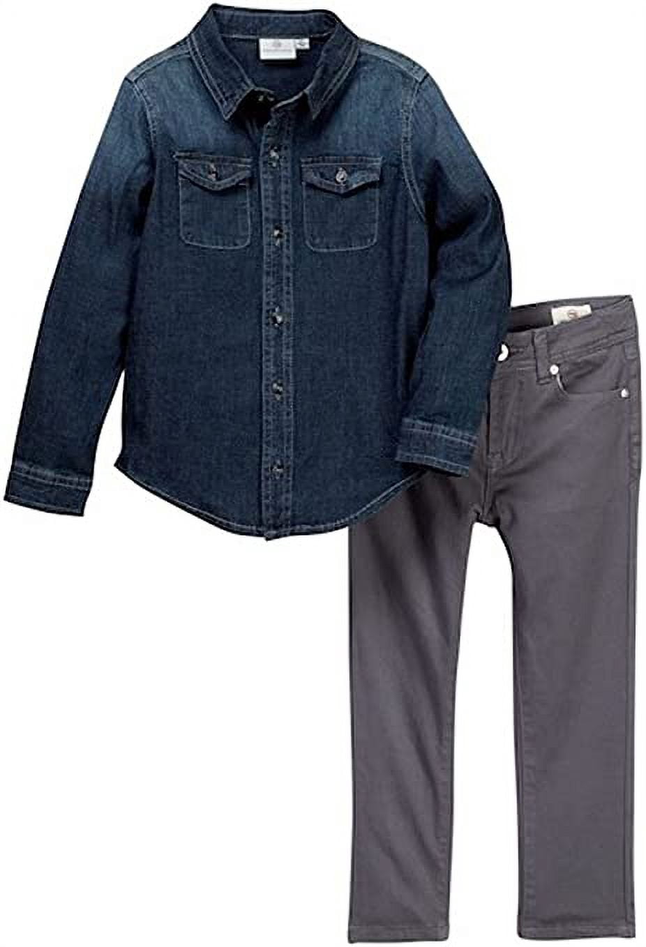 AG 2PC Denim Shirt Washes & Pants Set (Grey) - 2T