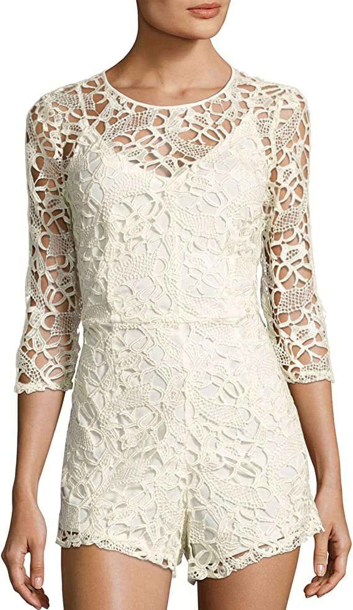 Alexia Admor 3/4-Sleeve Lace Romper Ivory Large