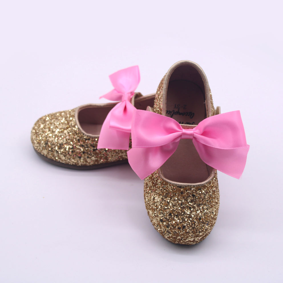 Charlotte glitter flats with interchangable satin bow