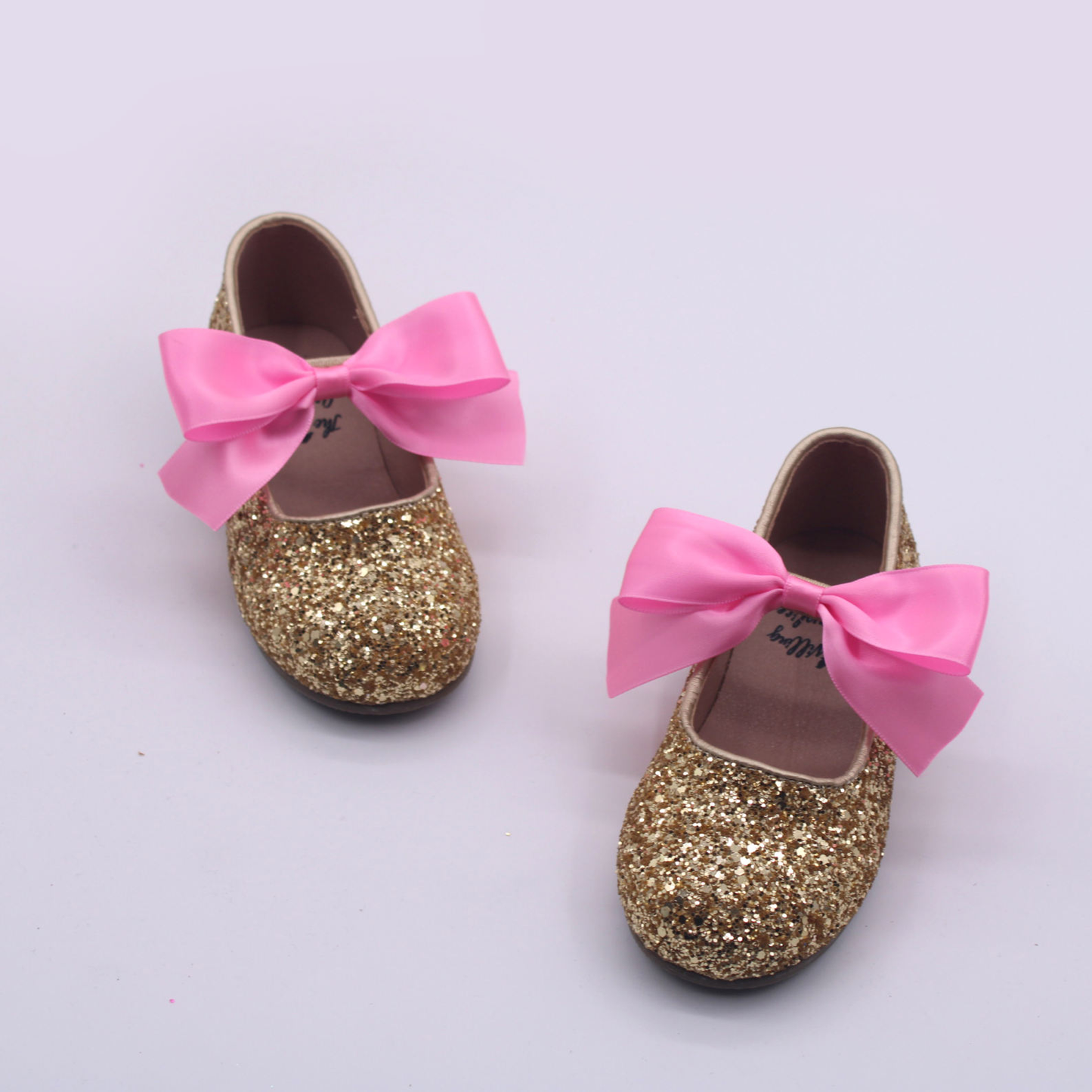 Charlotte glitter flats with interchangable satin bow