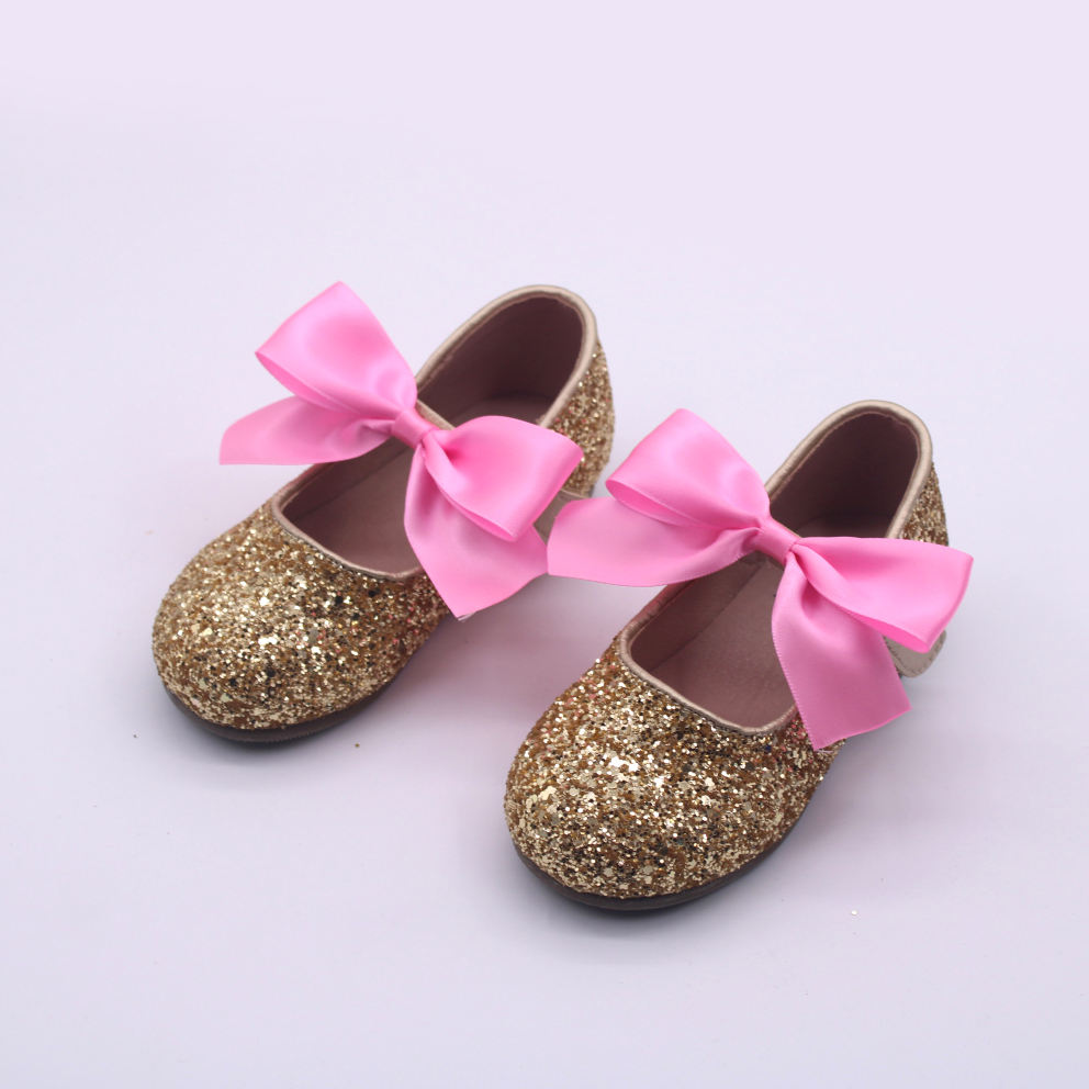 Charlotte glitter flats with interchangable satin bow