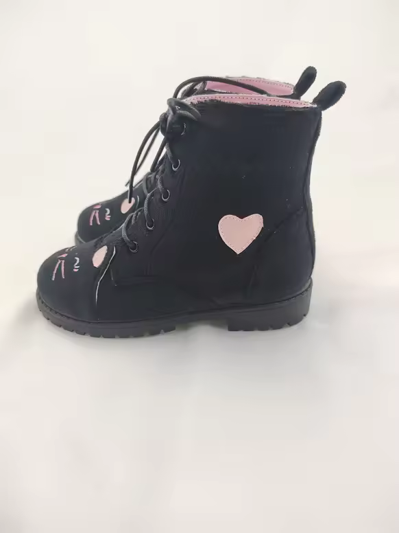 Midnight Mischief Cat suede combat boots