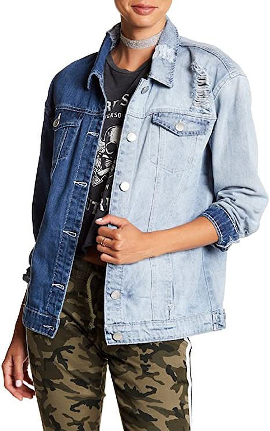 Ashley Mason Two-Tone Denim Boyfriend Jacket, Large