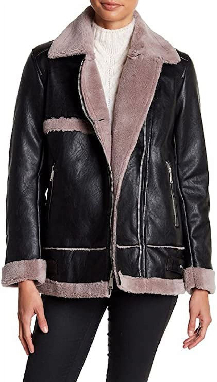 BCBGeneration Long Asymmetrical Faux Shearling Jacket, Large - Black