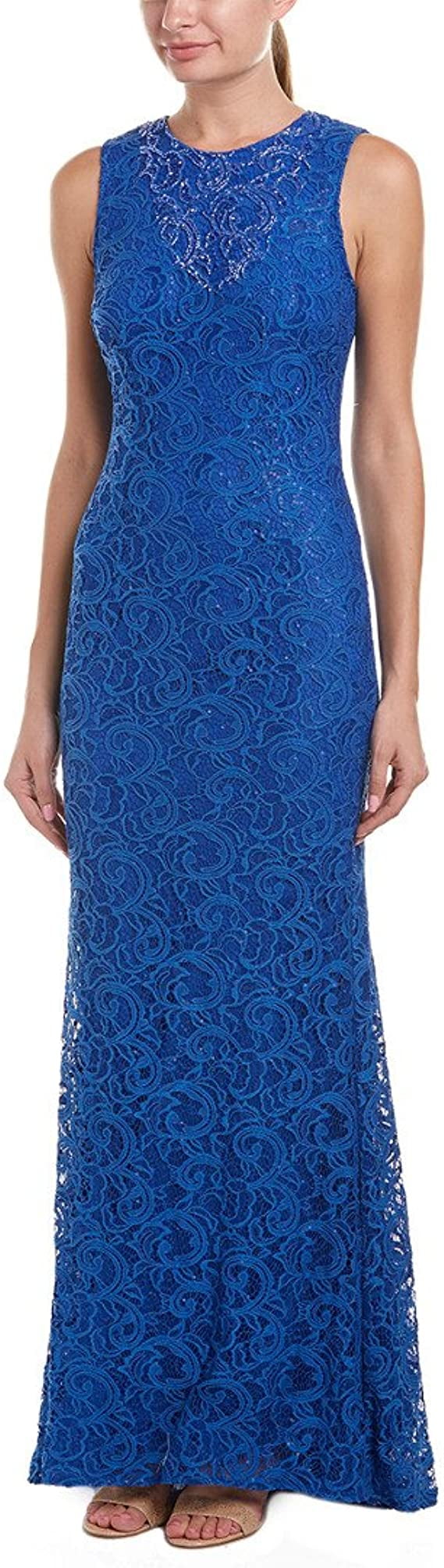 Carmen Marc Valvo Embellished Lace Fishtail Gown, Sapphire, 10