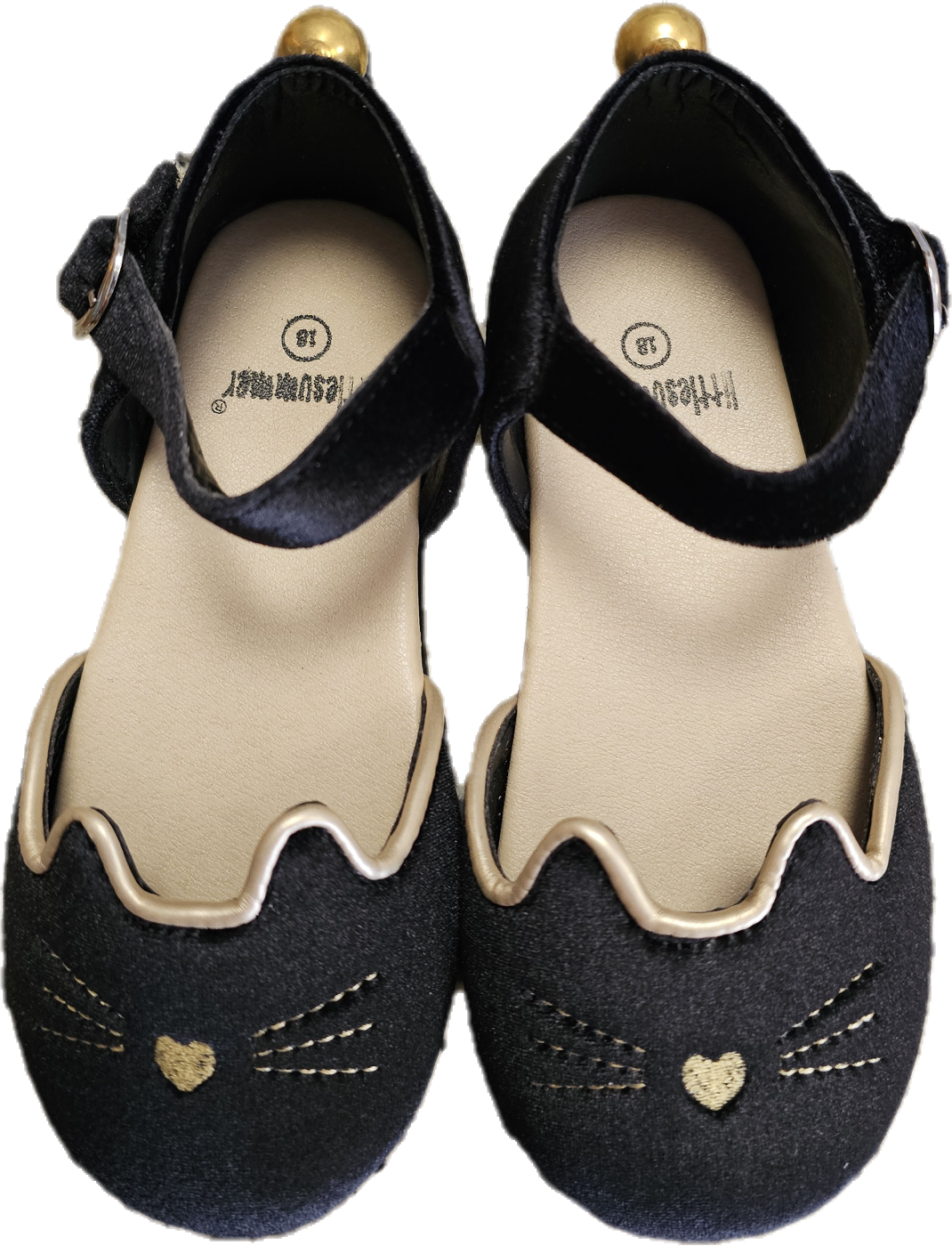 Luna Black cat velour kitty shoes with bell - Ready to ship