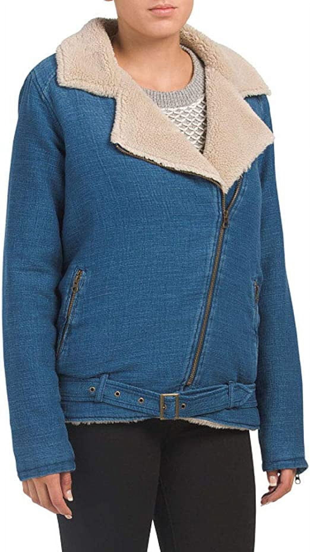 Cloth & Stone Sherpa Moto Jacket Denim Blue, Small