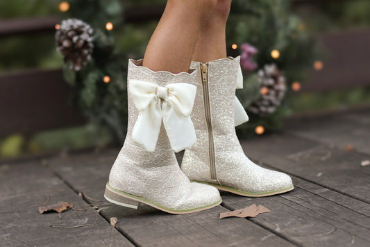 Sugarplum bow lace boots