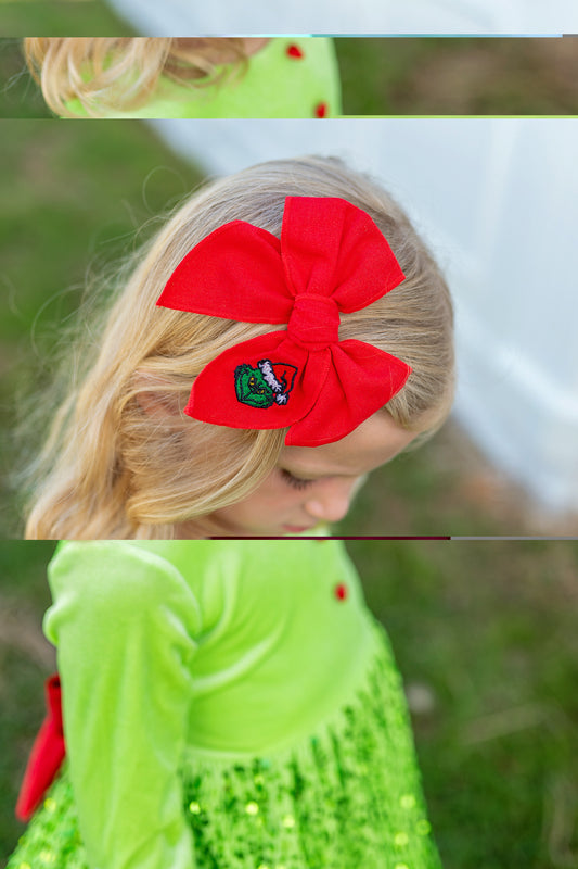 Christmas embroidered hair bows