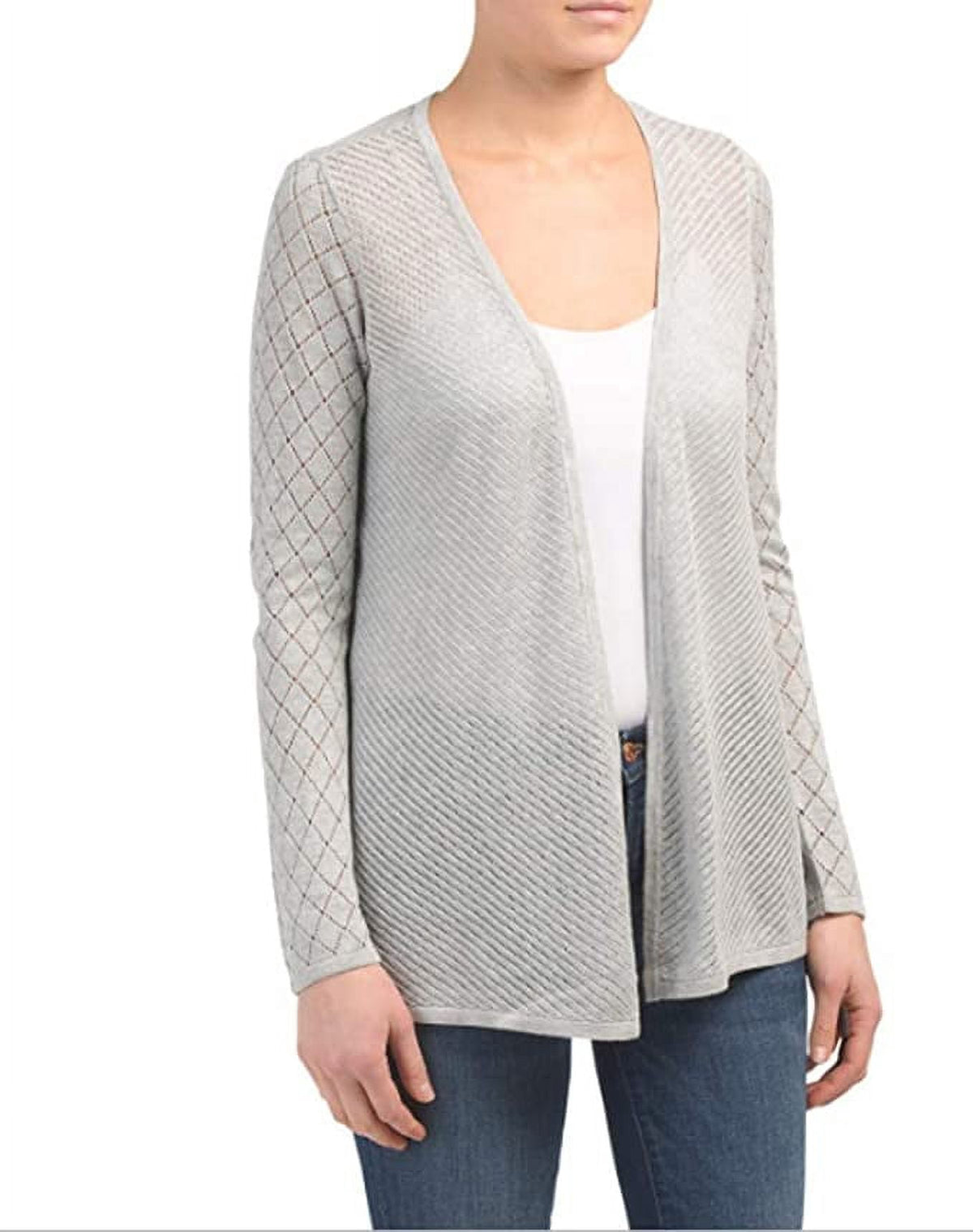 Design History Diamond Patterned Open Cardigan, Foggy Heather Grey - Small