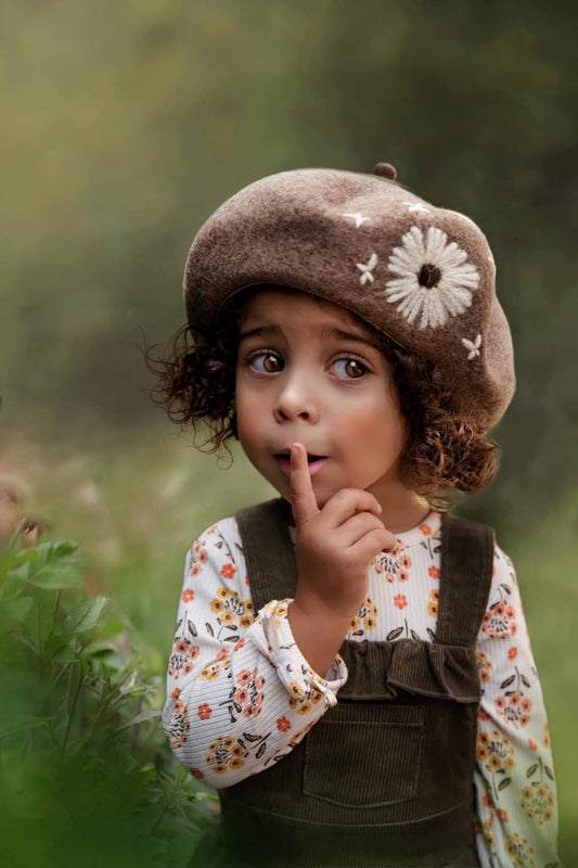 Embroidered dandelion beret
