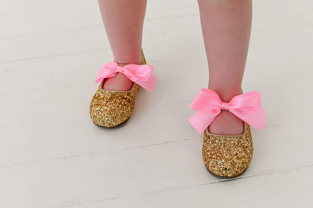 Charlotte glitter flats with interchangable satin bow