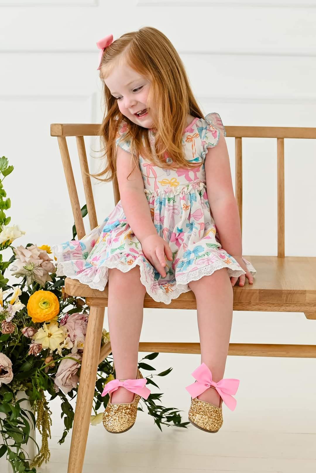 Charlotte glitter flats with interchangable satin bow