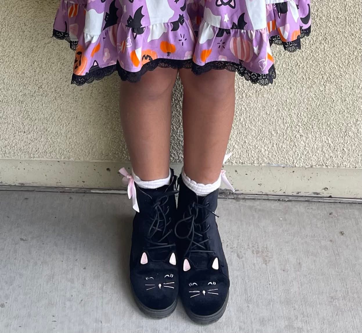 Midnight Mischief Cat suede combat boots