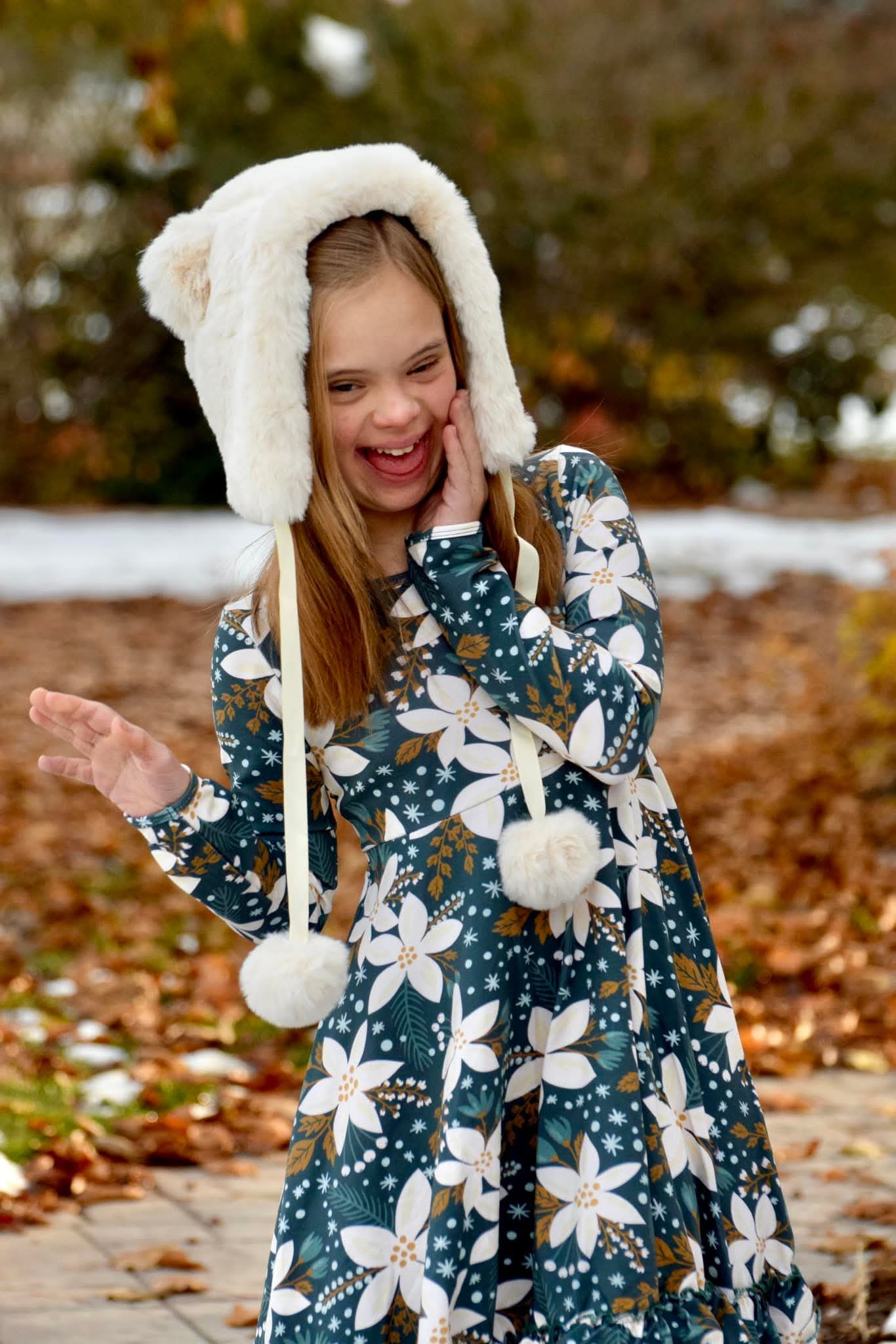Fuzzy bear pom pom hat