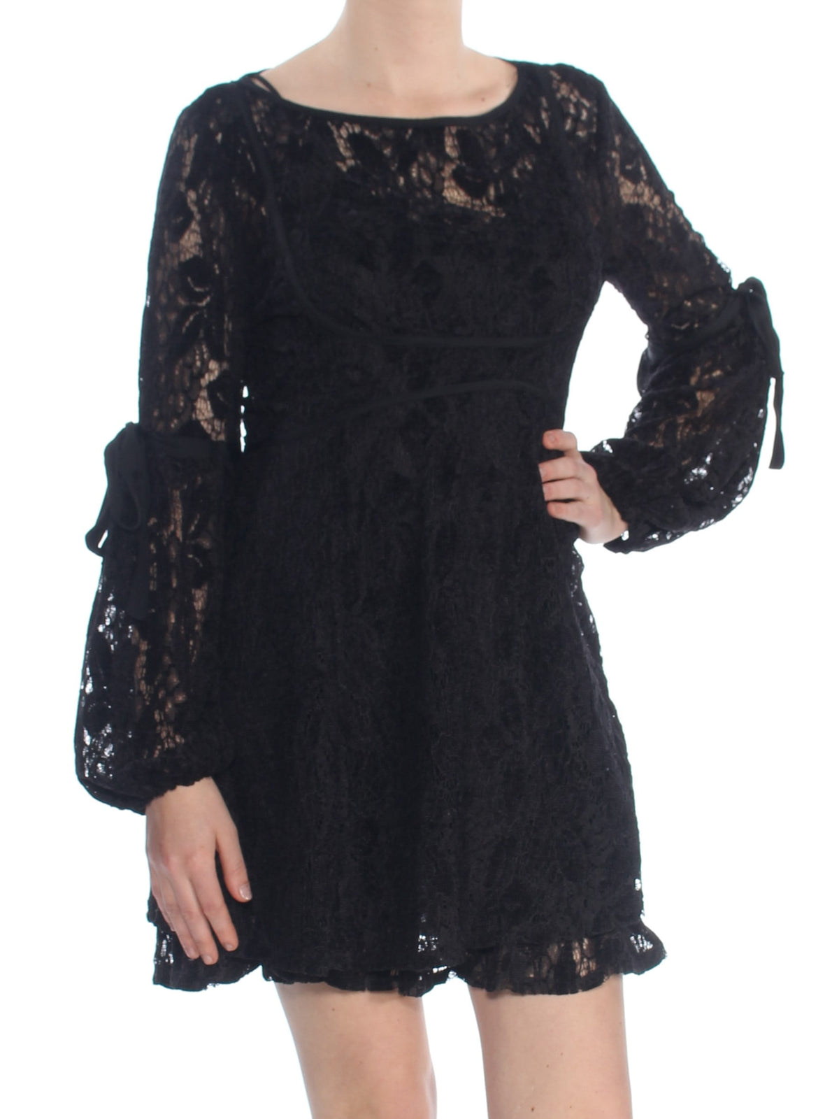 FREE PEOPLE $128 Womens New 1027 Black Lace Illusion A-Line Dress M B+B