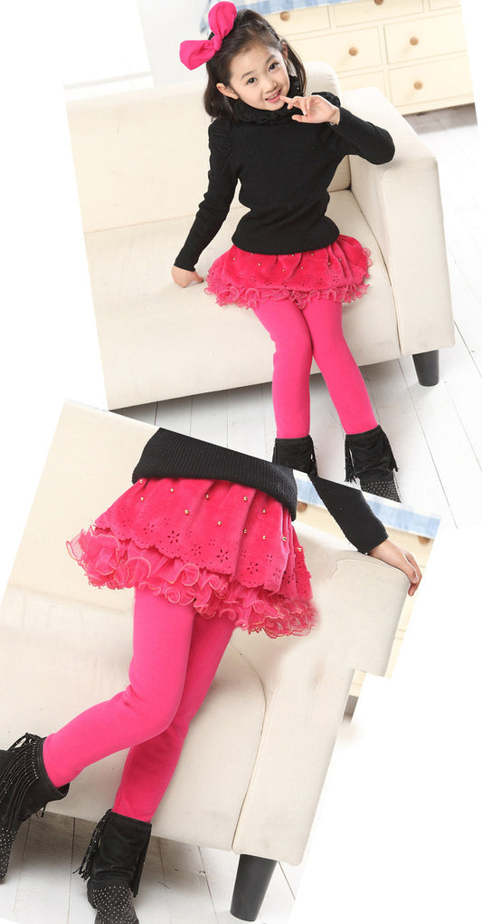 Skirted fleece lined tutu leggings
