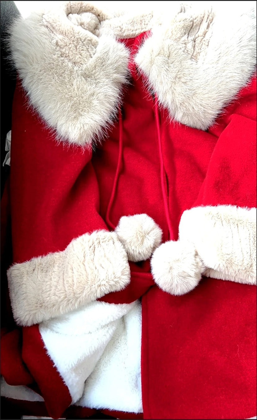 Father Christmas Fur Pom Pom Coat
