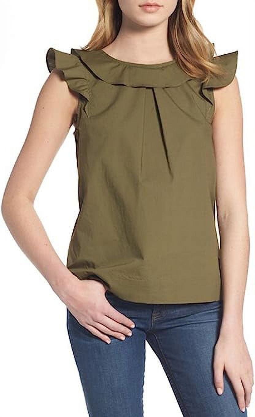 J.Crew Ruffle Cotton Poplin Top - Tuscan Olive (6 Petite)