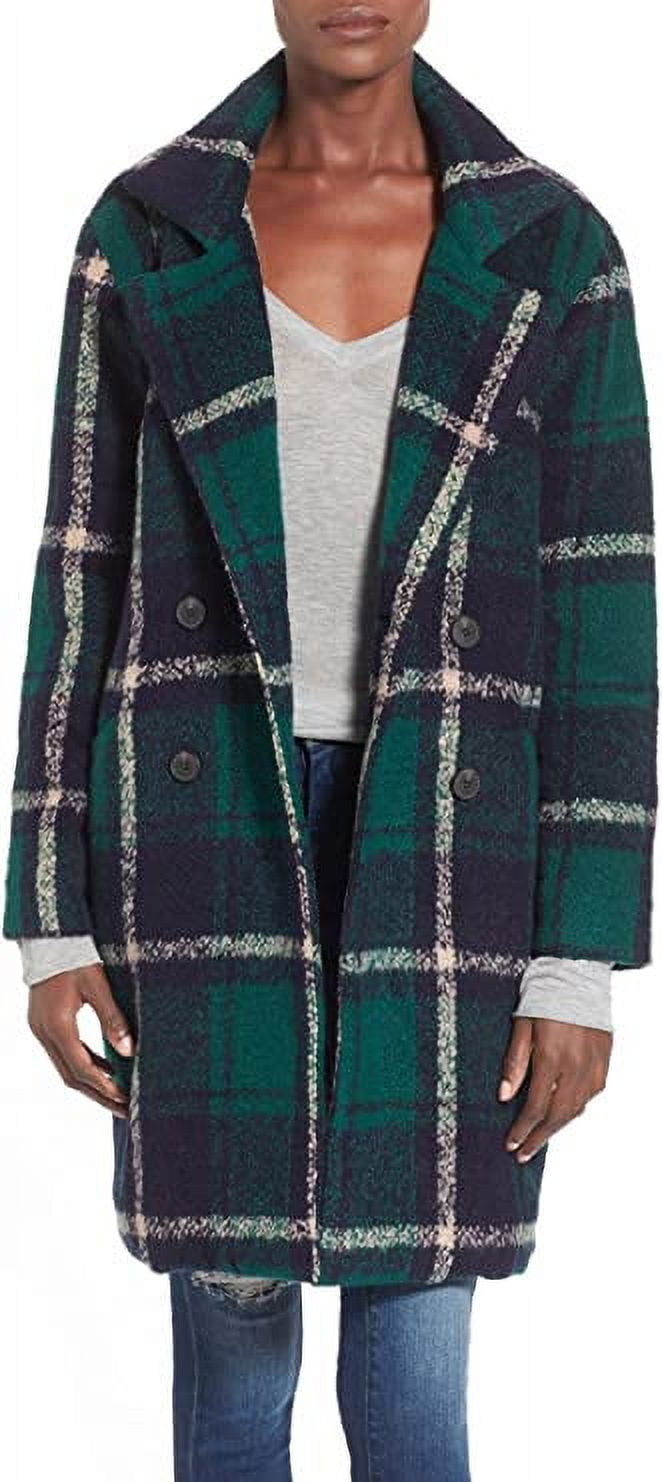 J.O.A. Women's Plaid Boxy Jacket, Blue (Large)