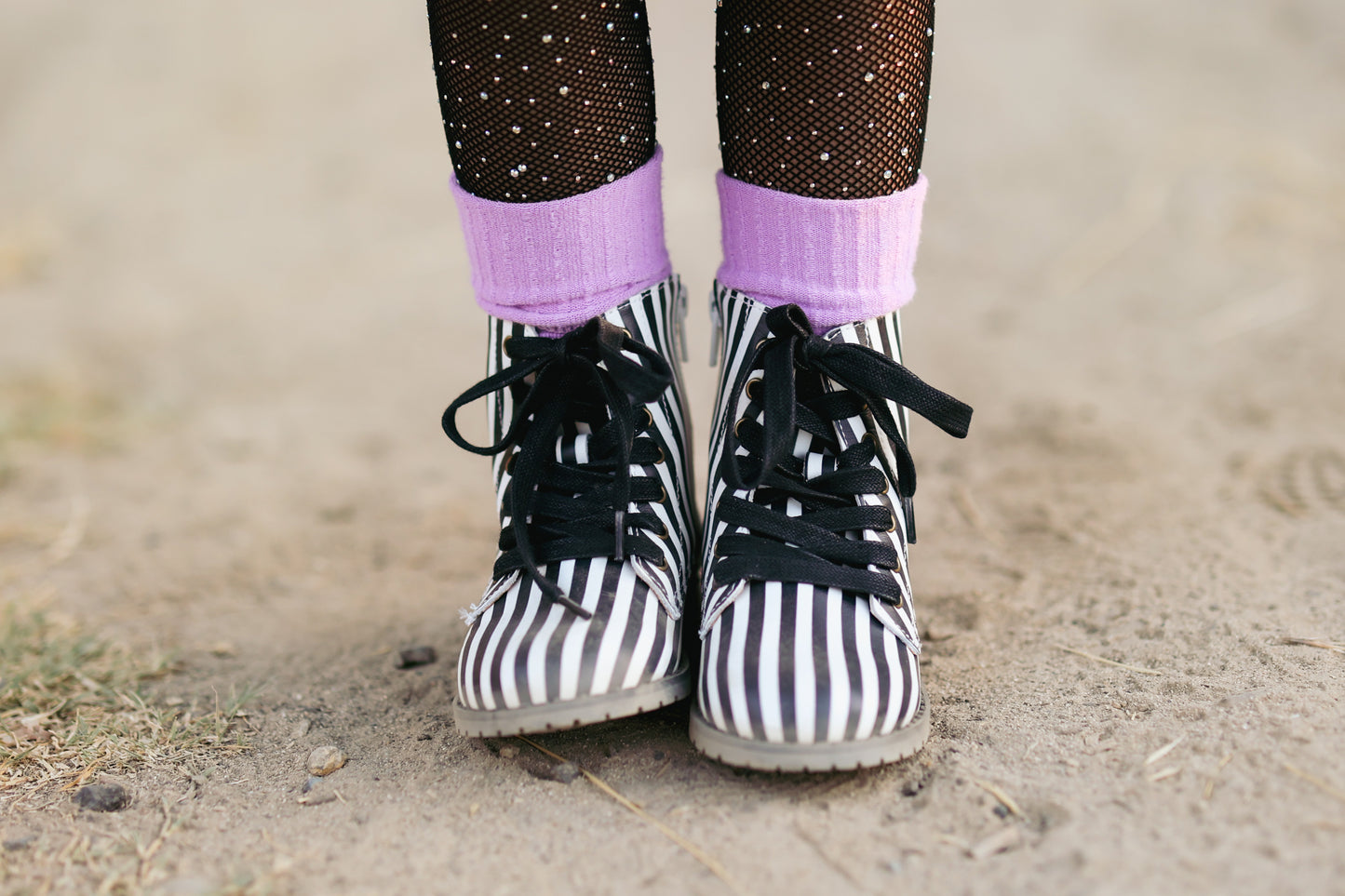 Strange and Unusual striped Halloween combat boots (vertical stripes)