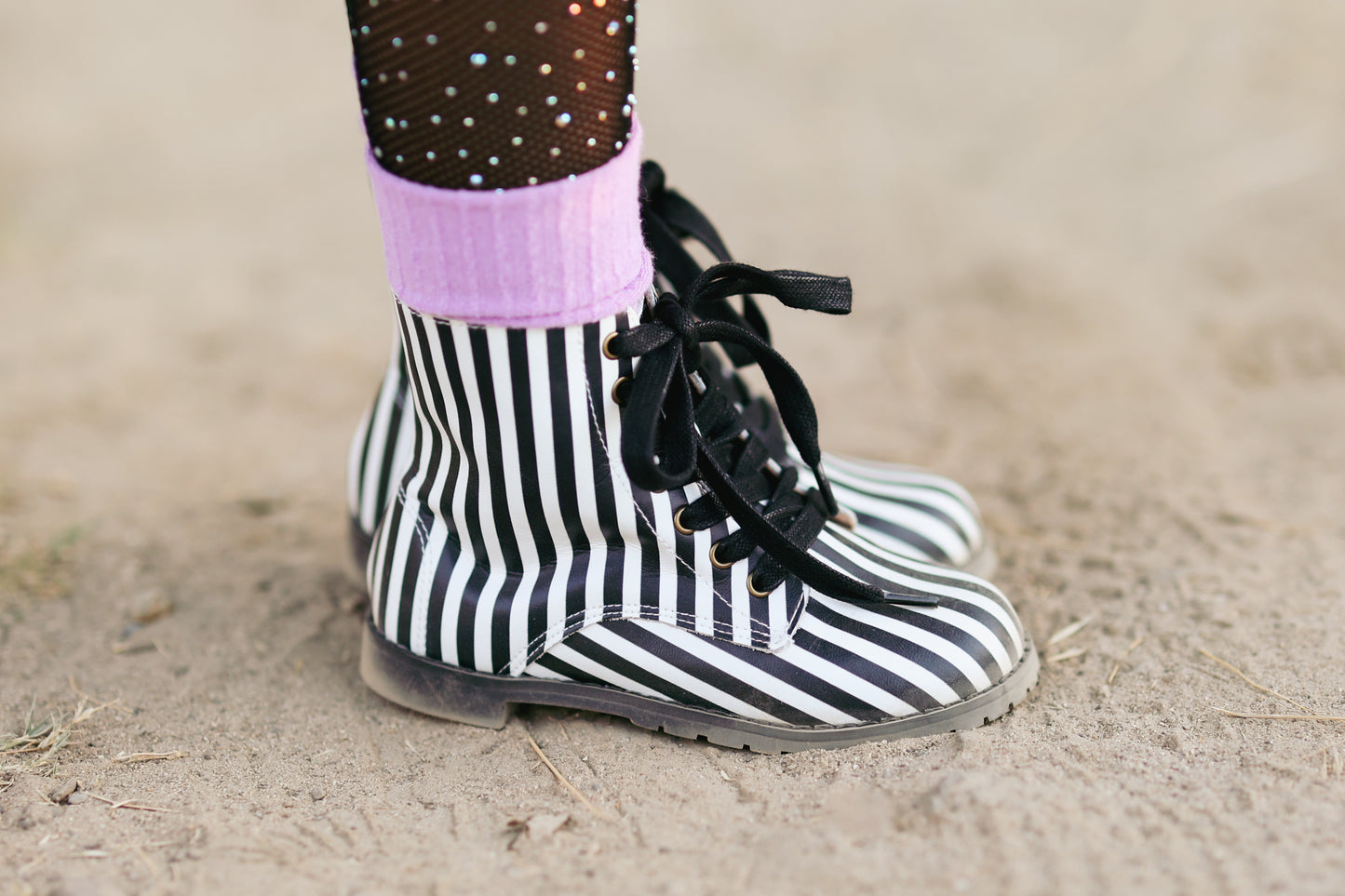 Strange and Unusual striped Halloween combat boots (vertical stripes)