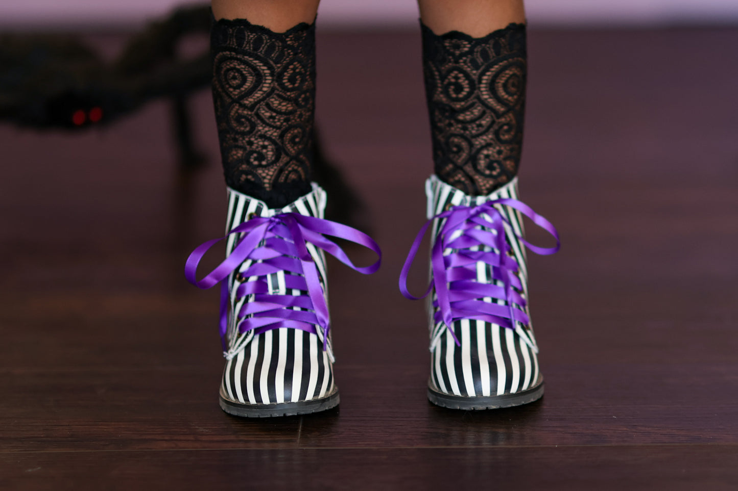 Strange and Unusual striped Halloween combat boots (vertical stripes)