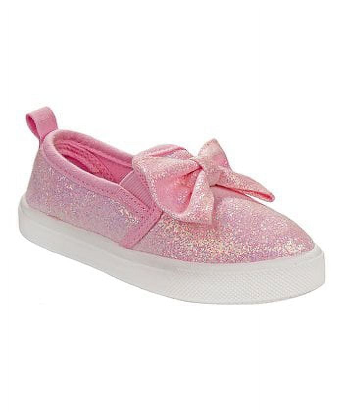 Laura Ashley Pink & White Glitter Bow-Accent Slip-On Sneaker Size: Toddler 5