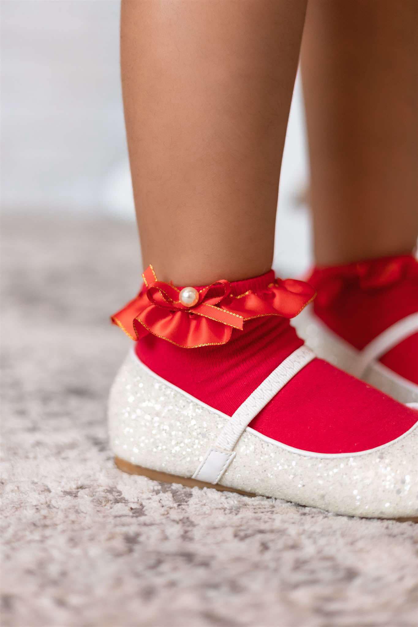Pearl Ruffle bow ankle socks