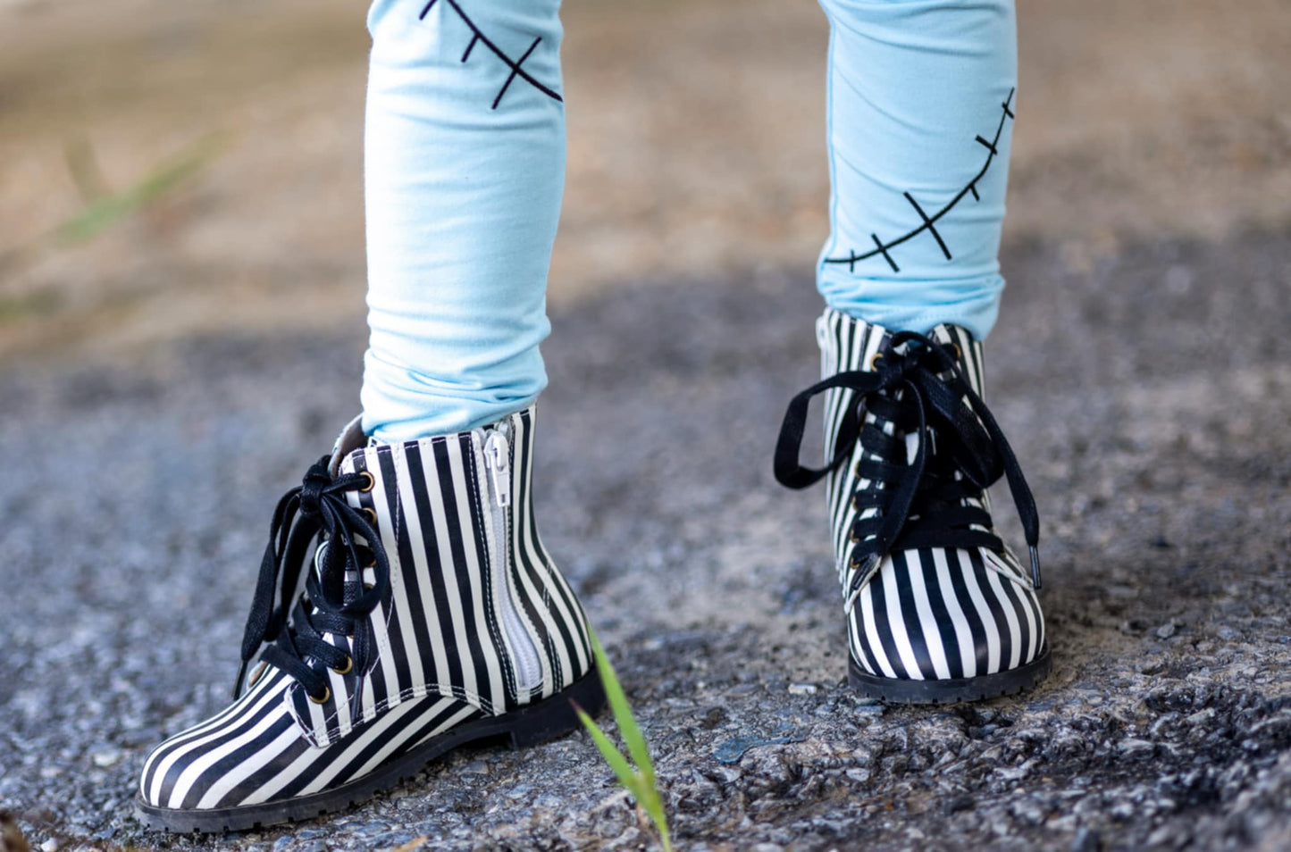 Strange and Unusual striped Halloween combat boots (vertical stripes)