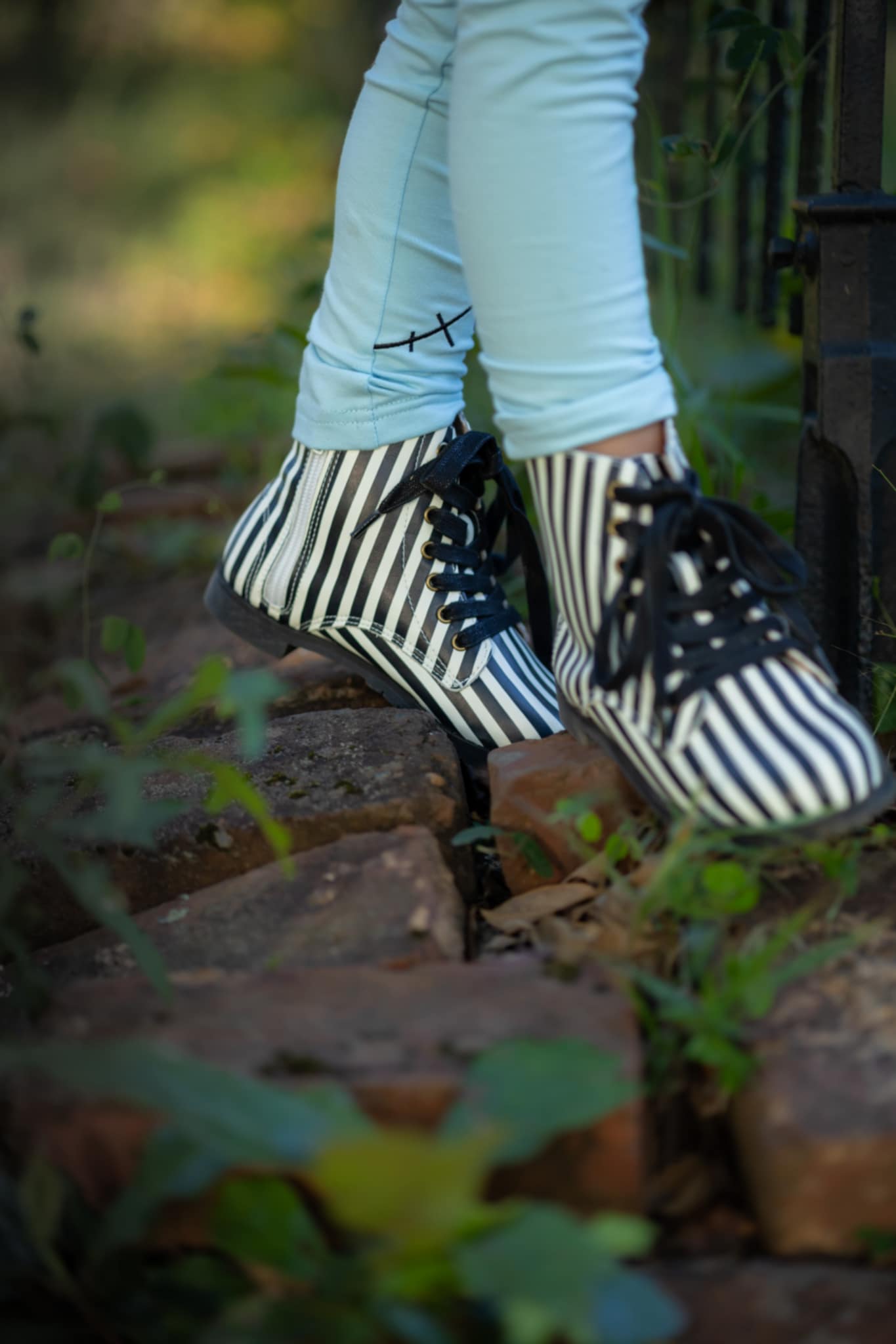 Strange and Unusual striped Halloween combat boots (vertical stripes)