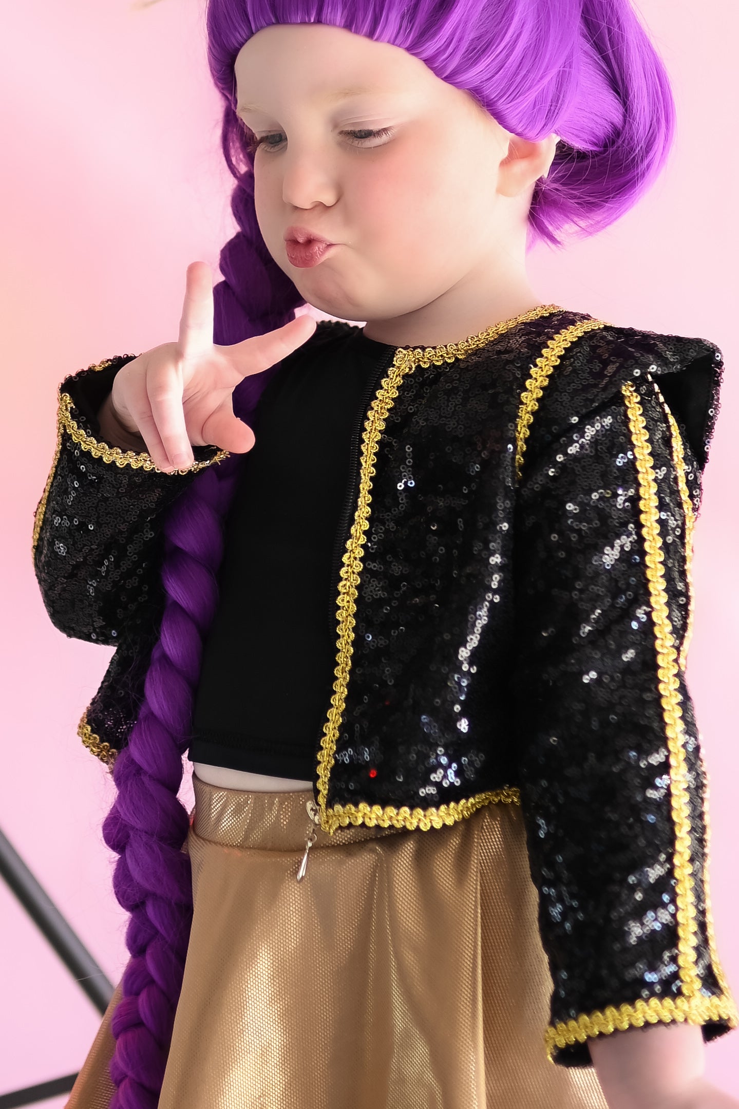 Kpop black gold cropped sequin jacket