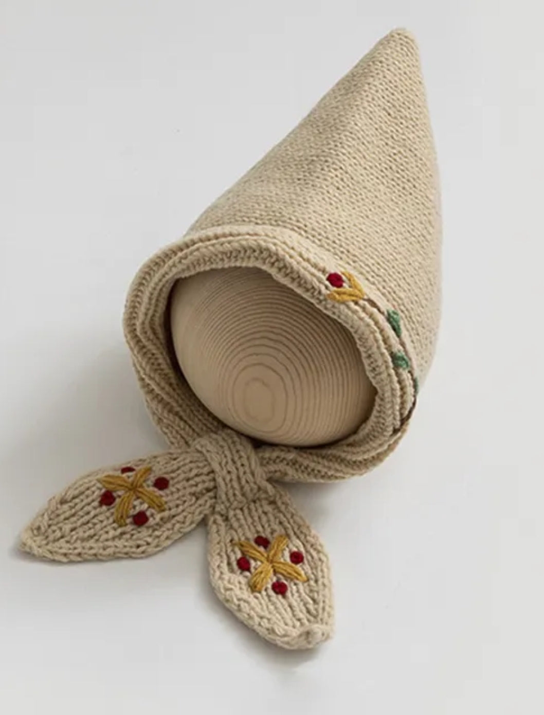 Crochet embroidered pixie hat bonnet