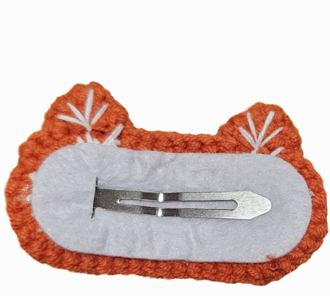 Fox and party bear crochet hair clips - handmade