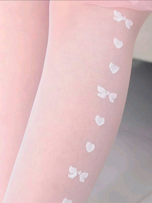 Pink bow pattern tights