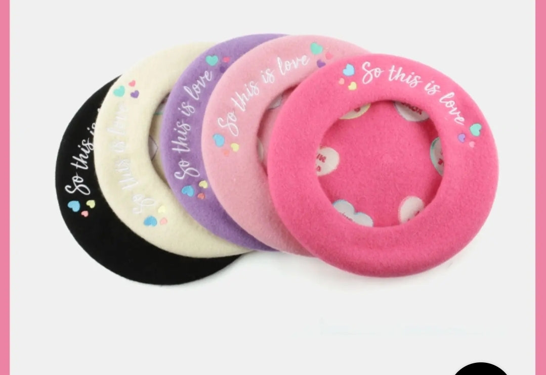 So this is love conversation heart beret