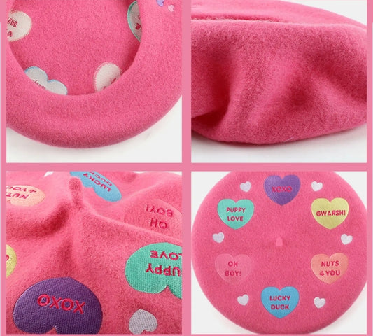 So this is love conversation heart beret