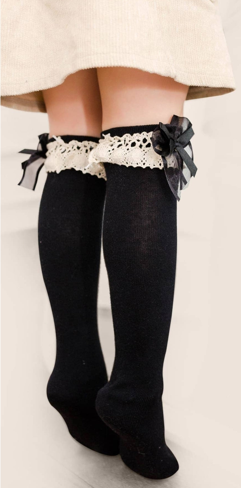 Lace trim bow knee high Socks