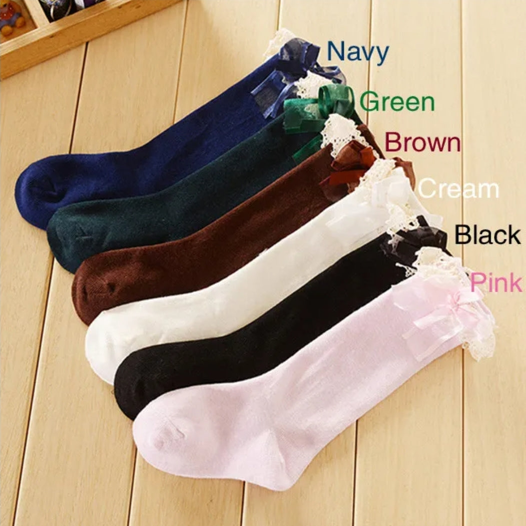 Lace trim bow knee high Socks