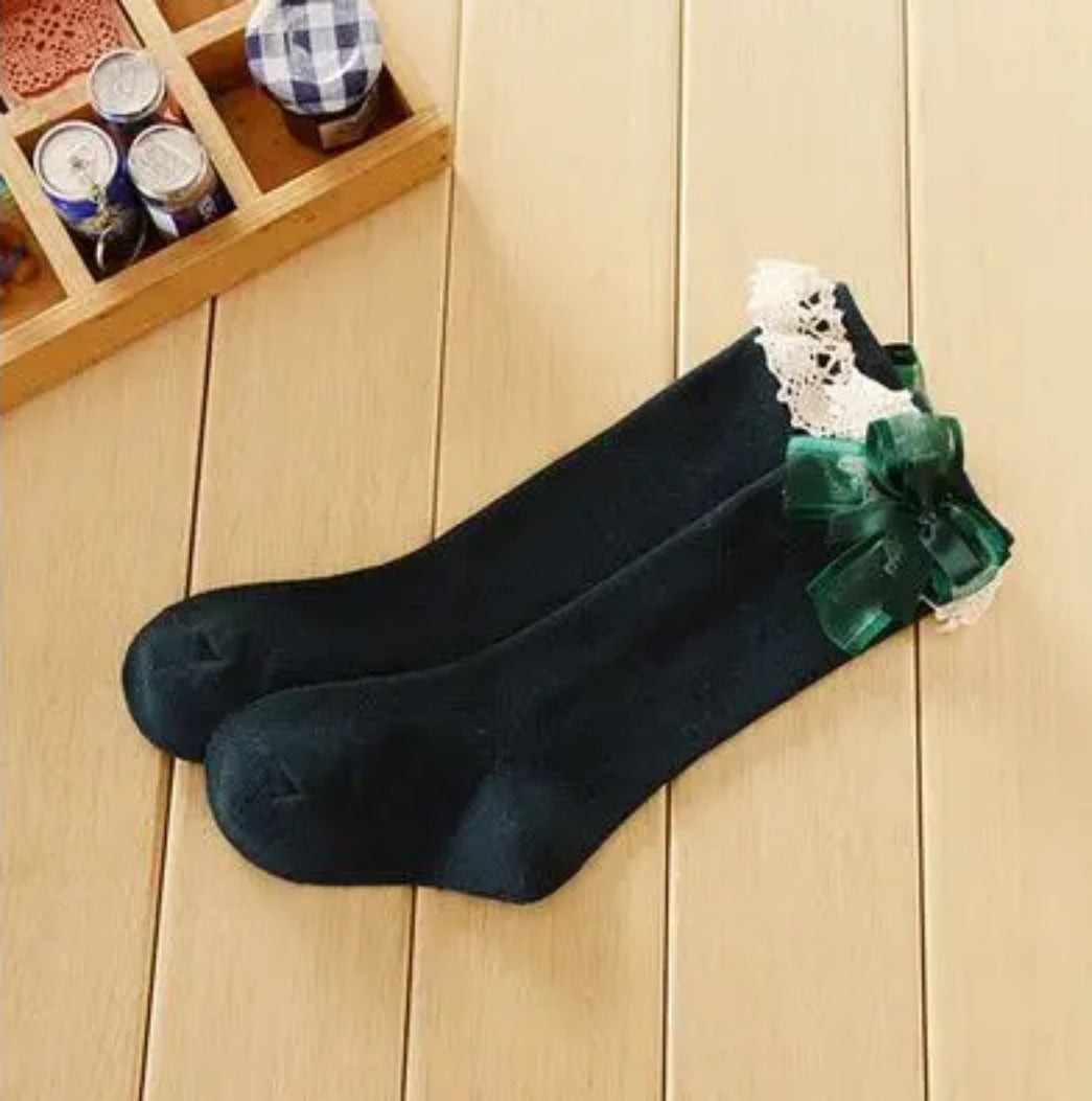 Lace trim bow knee high Socks