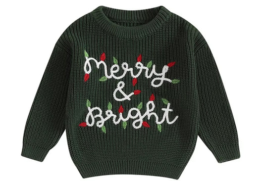 Christmas knit embroidered "merry & bright " sweaters unisex
