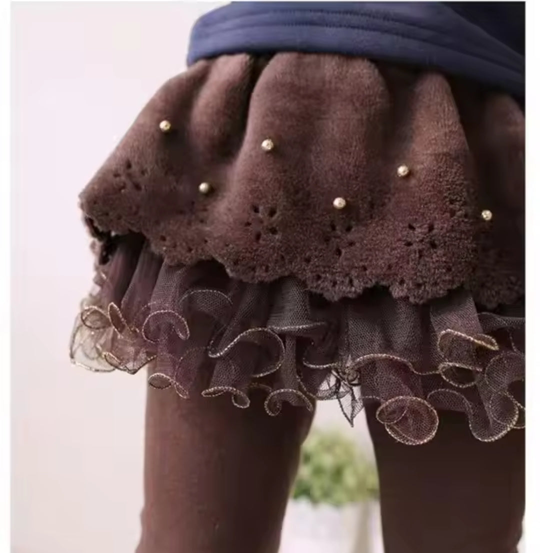 Skirted fleece lined tutu leggings